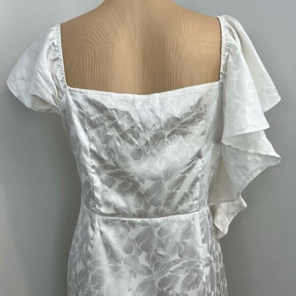 Pretty Darling Size 8 White Floral Detail Drape Jaquard Midi Bridal Dress Event - Picture 7 of 15